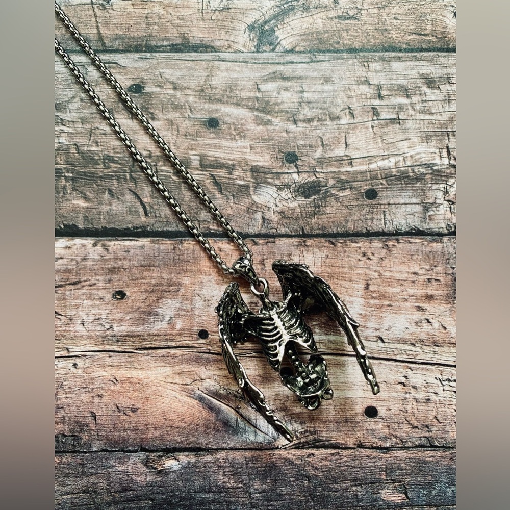 Gothic Skeleton Ribs Angel Wings Necklace Spooky Goth Ghoul Darkness Beauty